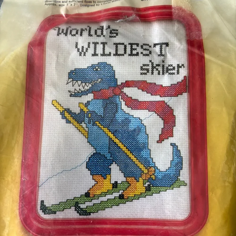 World's Wildest Skier Vintage Counted Cross Stitch Kit by Dino-Sports - 1988